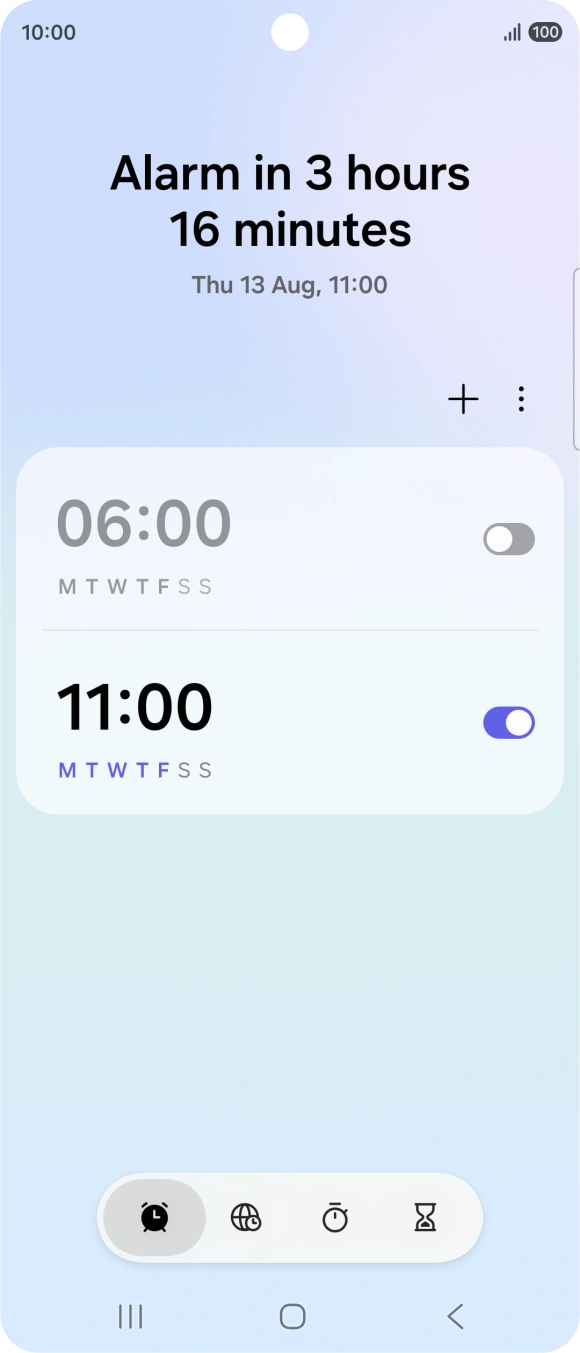 Press the indicator next to the required alarm to turn the alarm on or off.