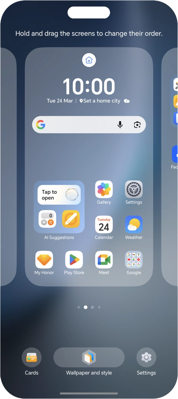 Press the required setting and follow the instructions on the screen to personalise the appearance of the home screen.