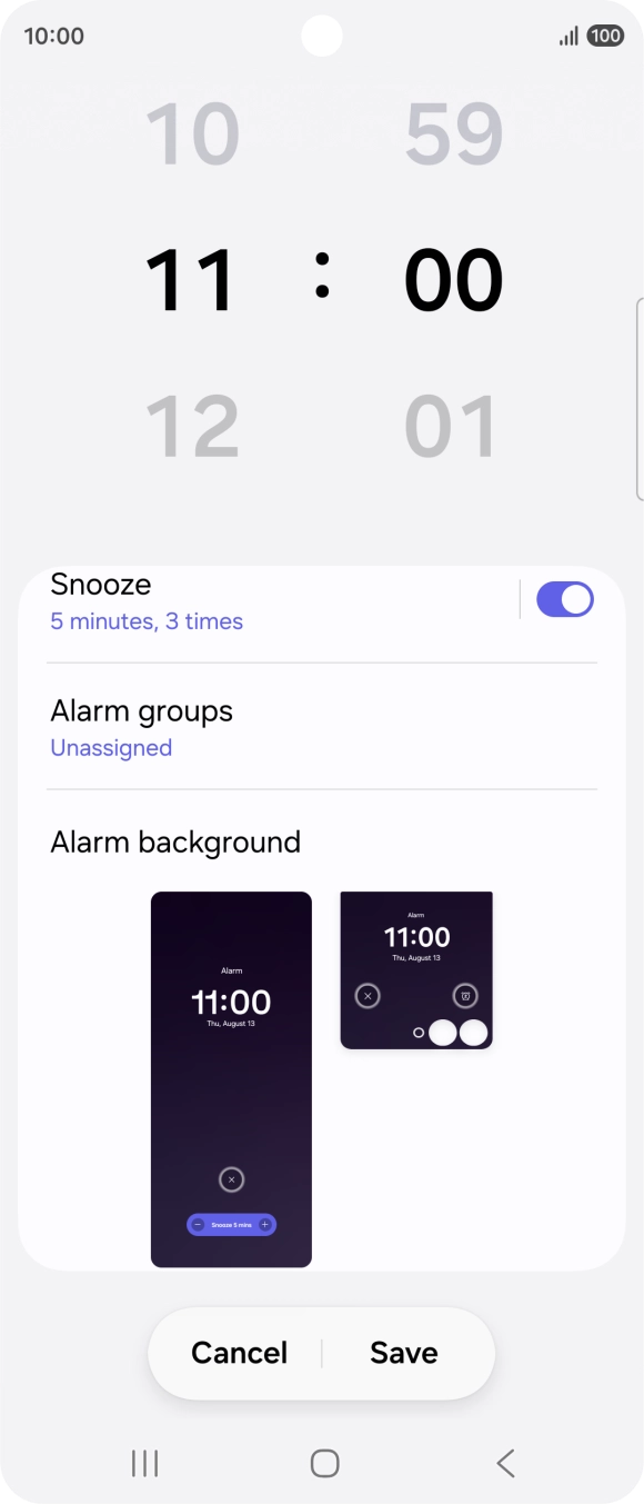 Press the indicator next to 'Snooze' to turn snooze on or off.