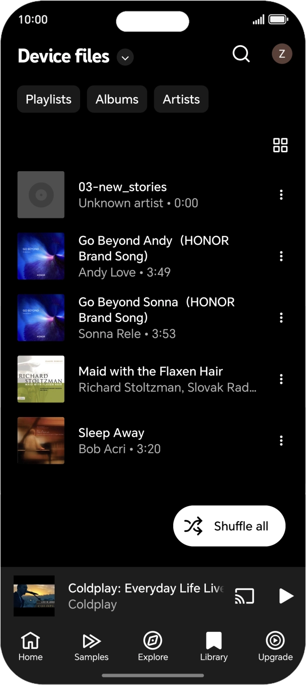 Press the required audio file.