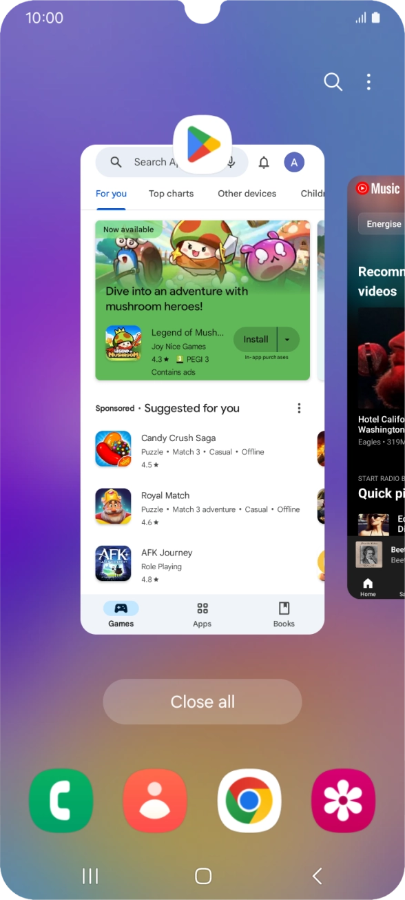 To end one running application, slide your finger upwards on the required application.