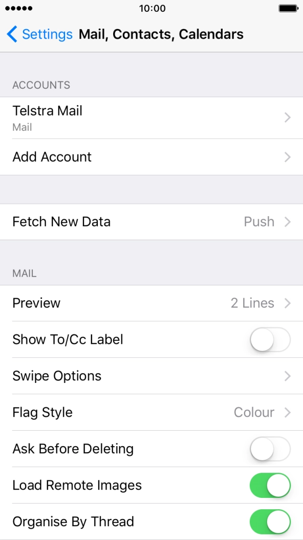 Press the name of the Telstra email account you've just set up.