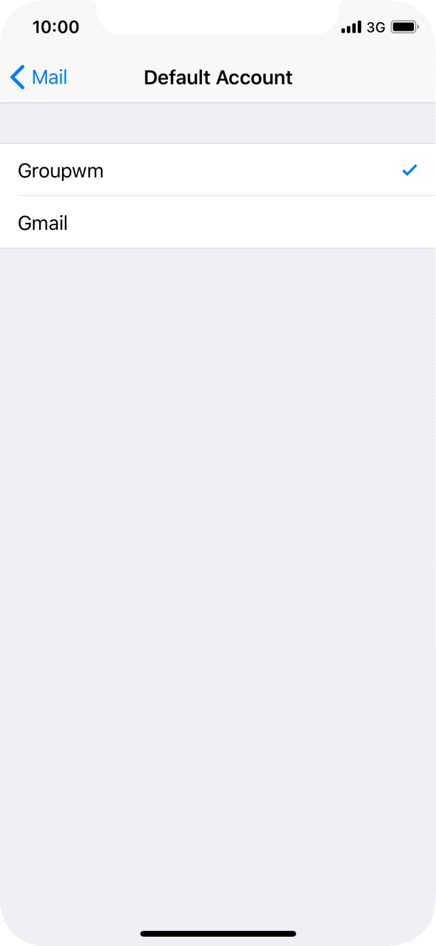Press the required email account to select the email account as your default account. Press the required email account to select the email account as your default account.