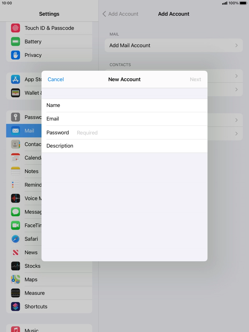 Press Password and key in the password for your email account.