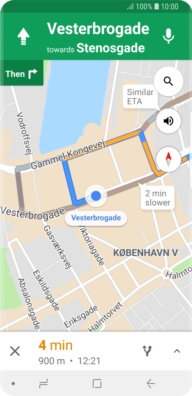 The travel information at the bottom of the screen shows your travel time, estimated time of arrival and distance to destination.