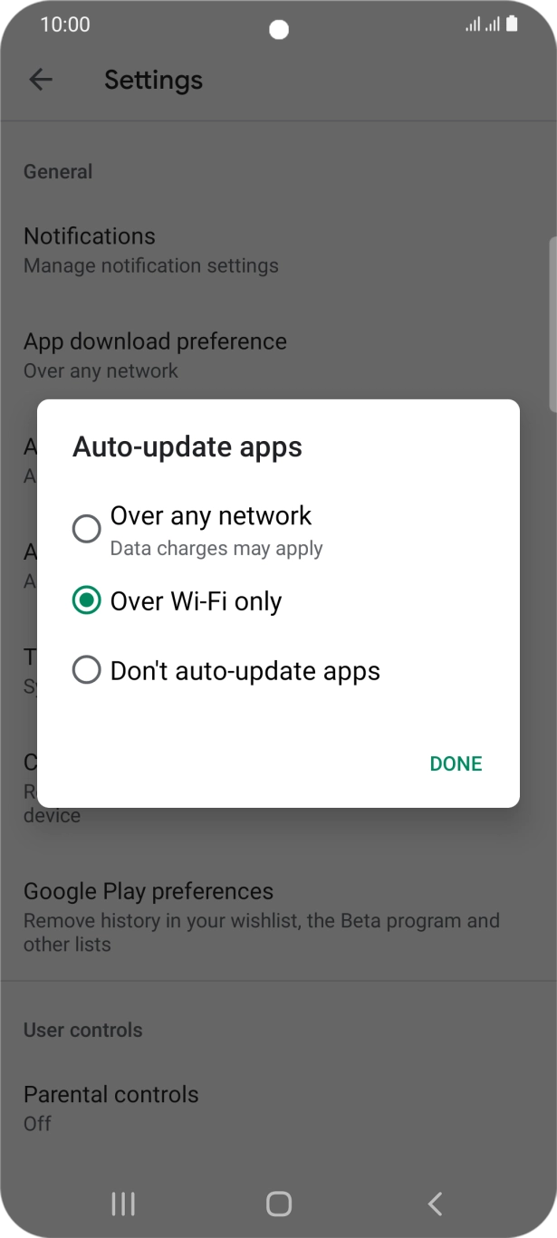 To turn on automatic update of apps using mobile network, press Over any network.