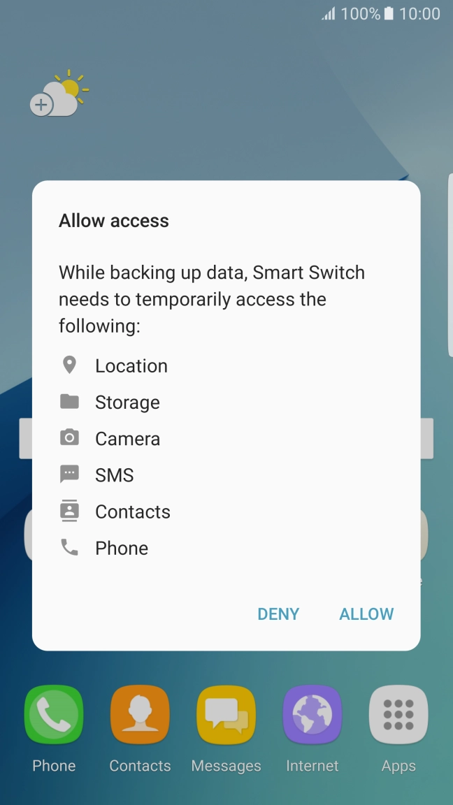 Press ALLOW and wait while the phone memory is backed up.