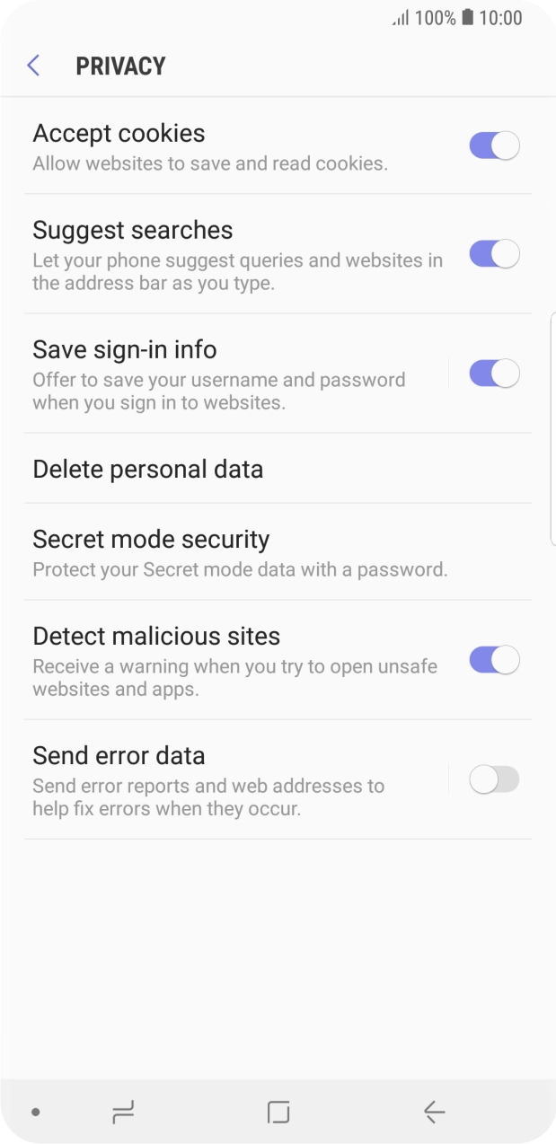Press Delete personal data.