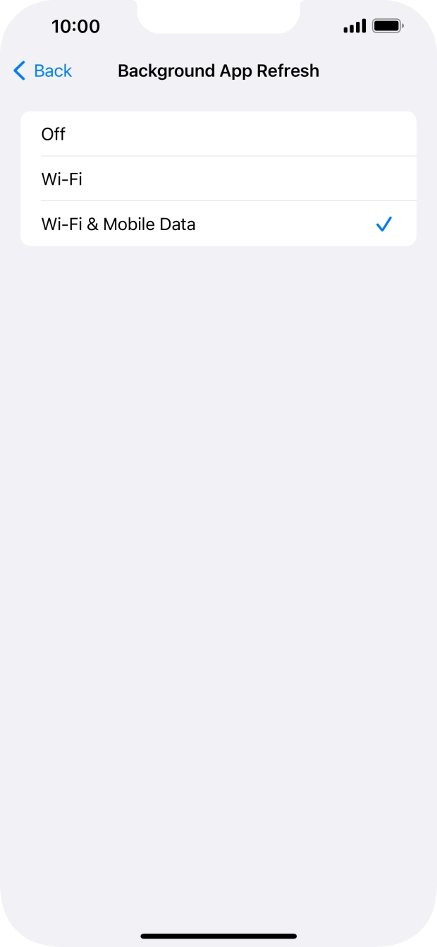 To turn off background refresh of apps, press Off. To turn off background refresh of apps, press Off.