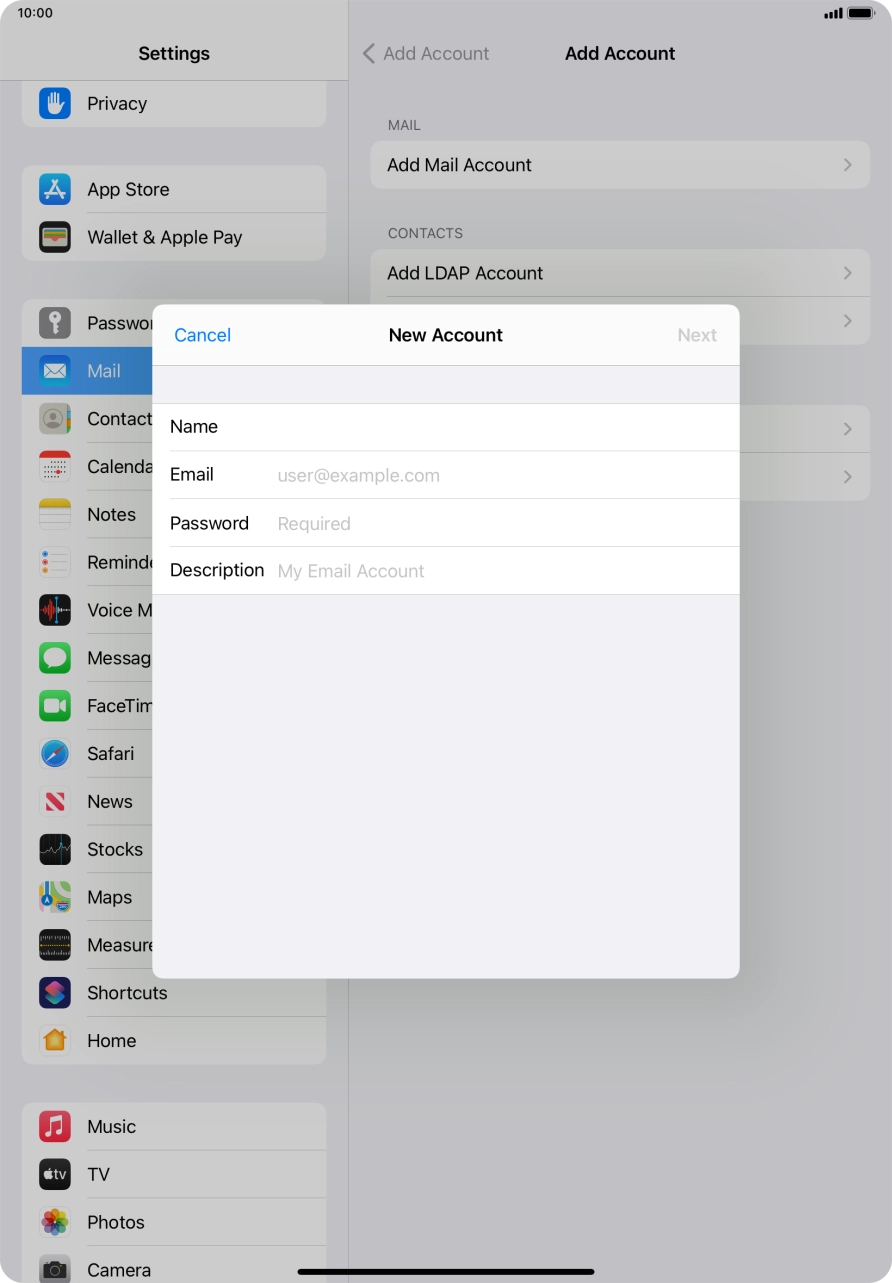 Press Email and key in your Telstra email address.
