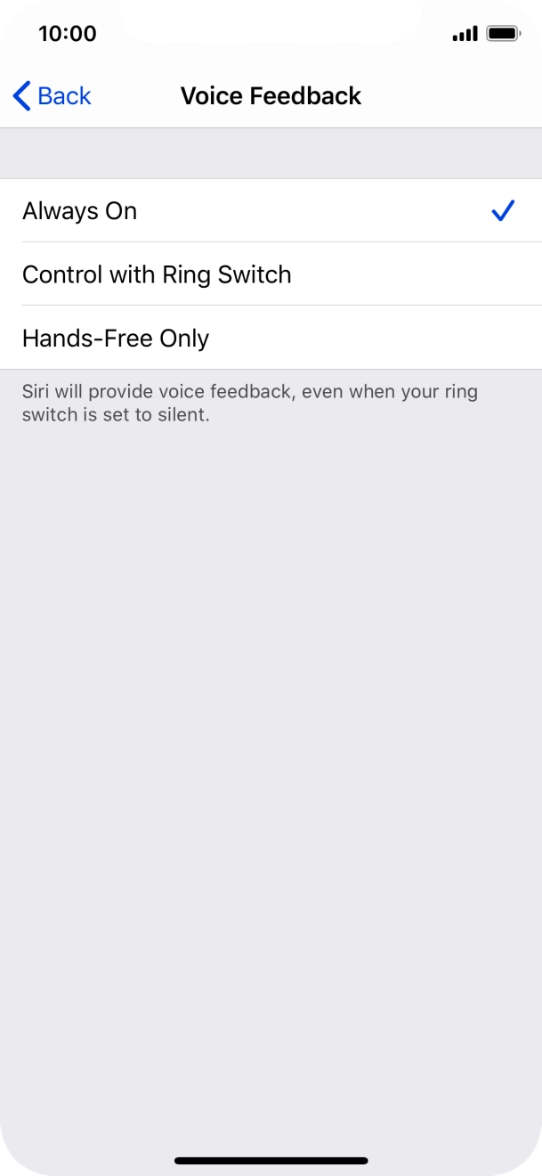 Press the required setting.