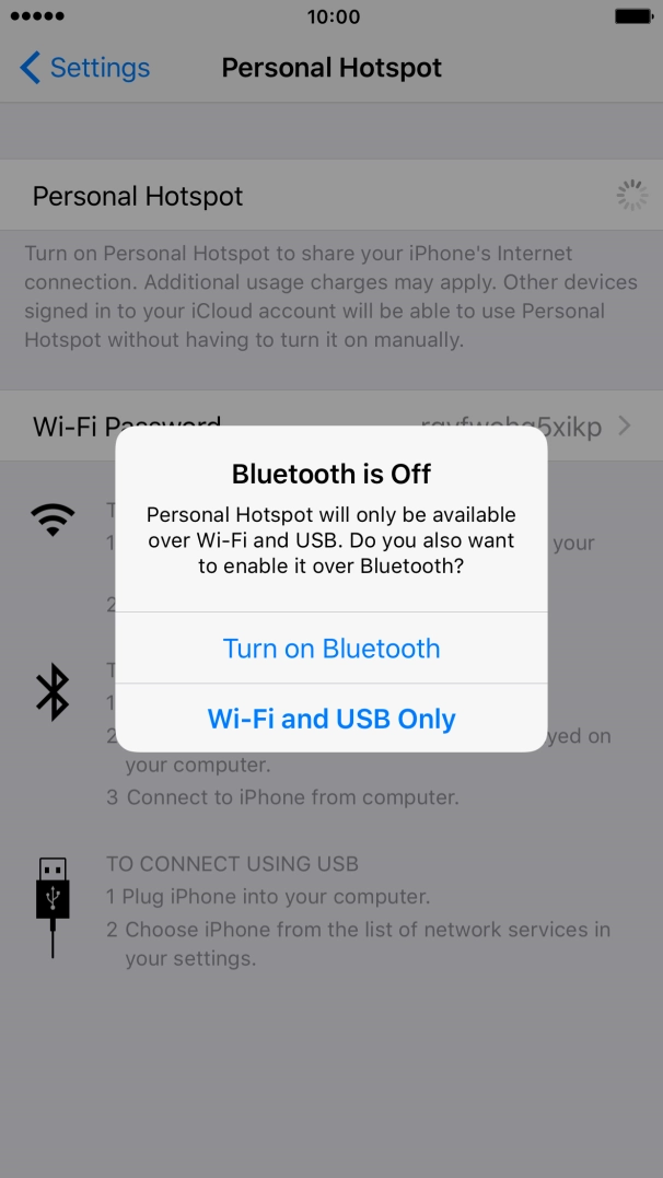 Press WiFi and USB Only. An internet connection from your computer via your phone is automatically established.