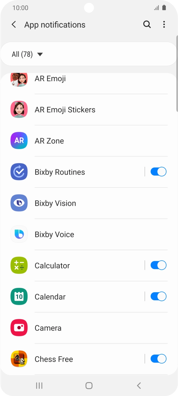 Press the indicators next to the required apps to turn the function on or off.