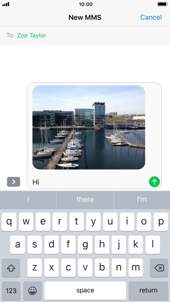 Write the text for your picture message and press the send icon.