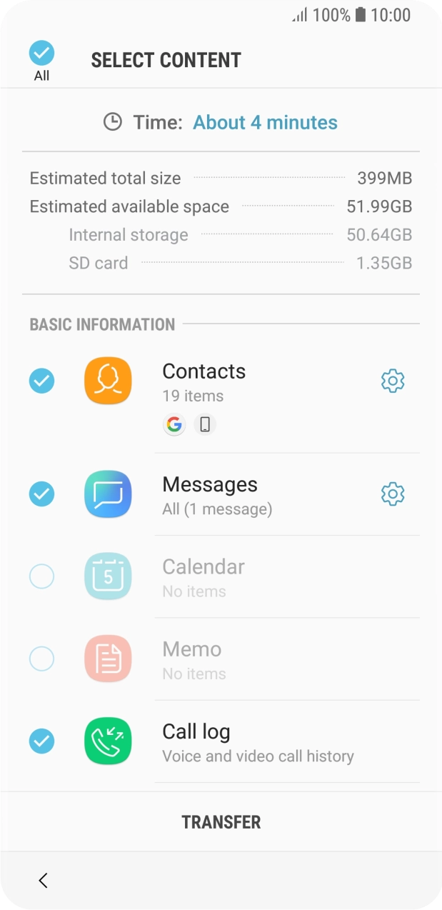 Press the required data types.