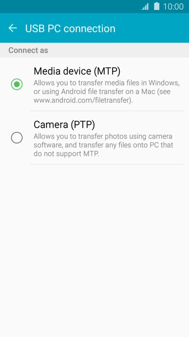 Press Media device (MTP) to turn on the function.