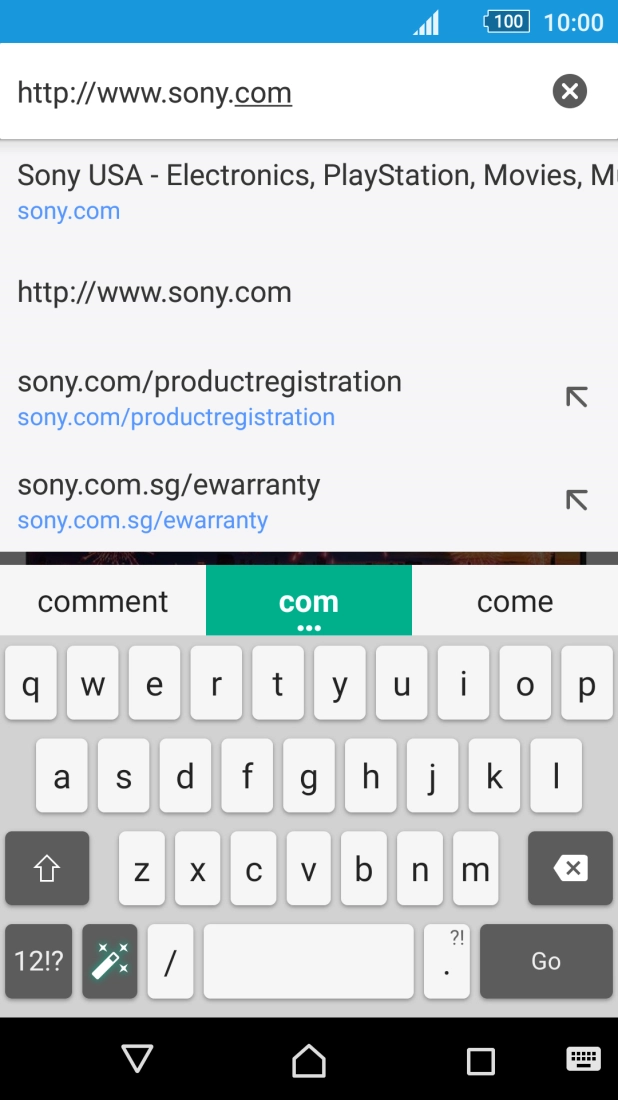 Key in the address of the required web page and press Go.