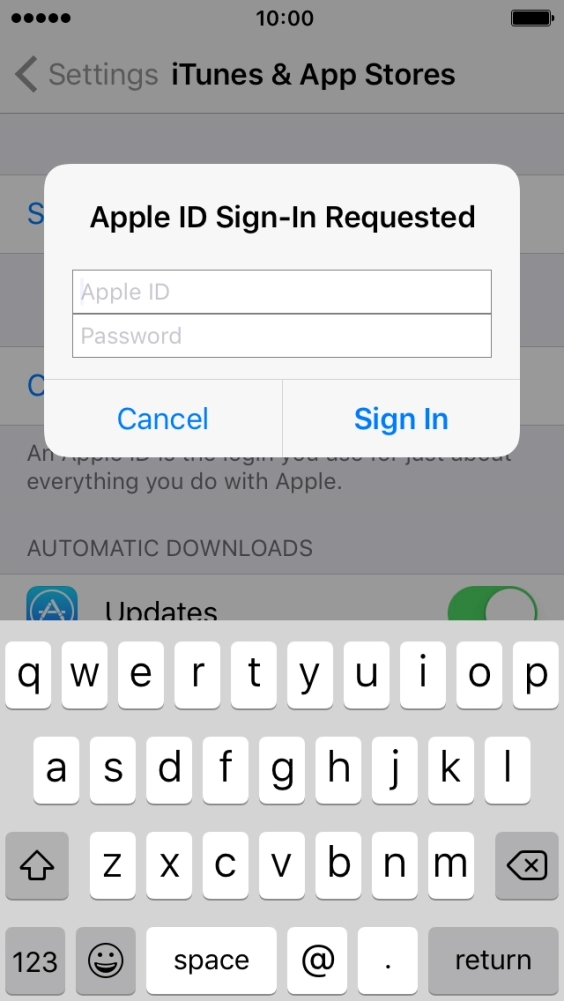 Press Apple ID and key in the username for your Apple ID.