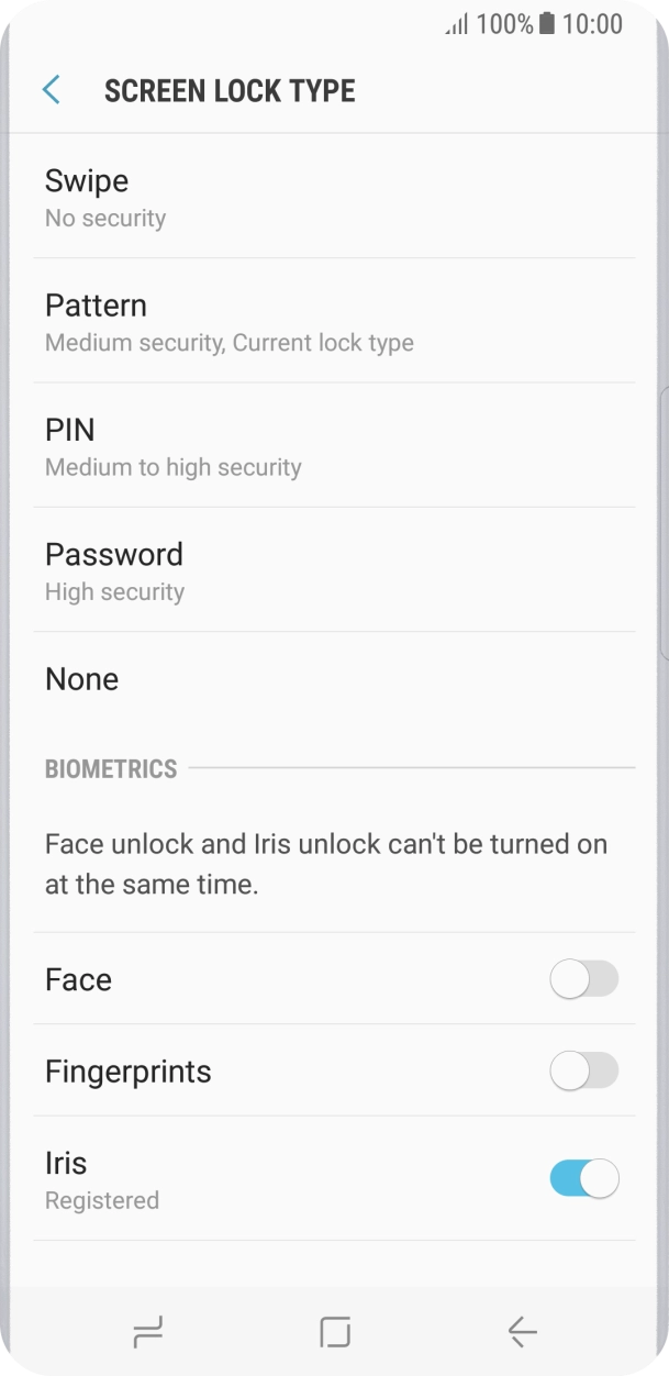 Press None and follow the instructions on the screen to turn off use of phone lock code.