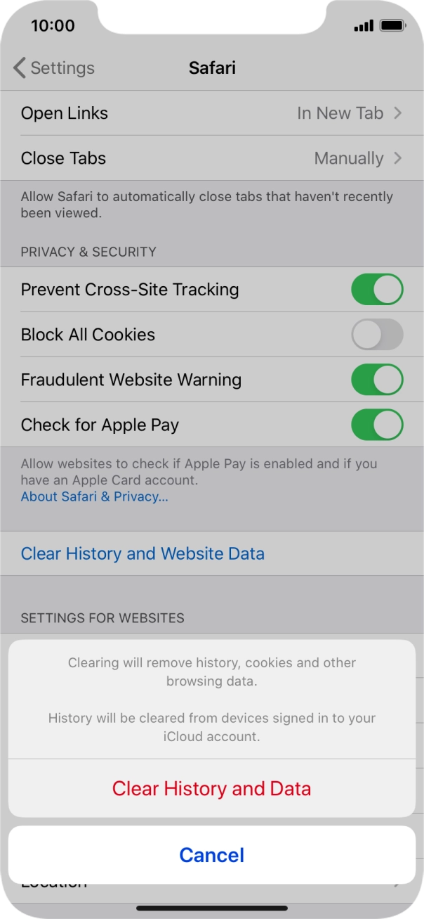 Press Clear History and Data.