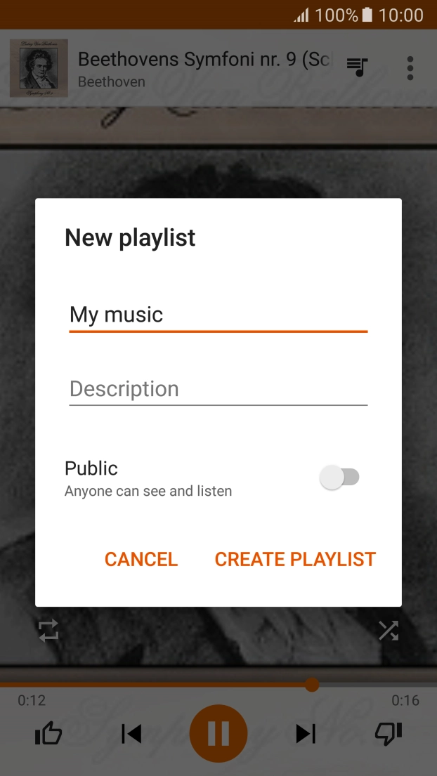 Key in a name for the playlist and press CREATE PLAYLIST.
