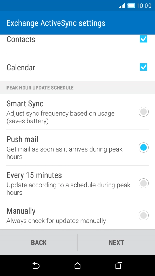 Press the required setting below PEAK HOUR UPDATE SCHEDULE.