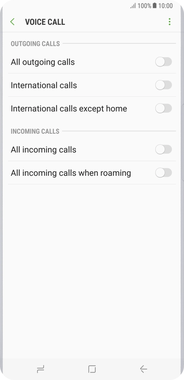 Press the indicator next to the required barring type.