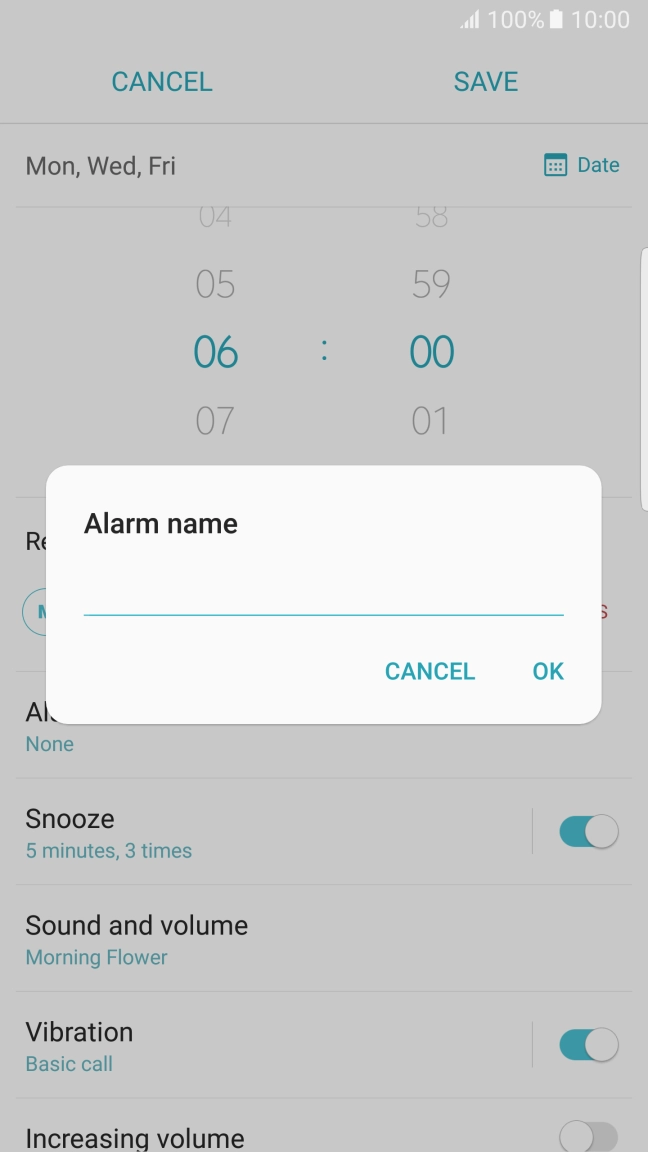 Key in a name for the alarm and press OK.
