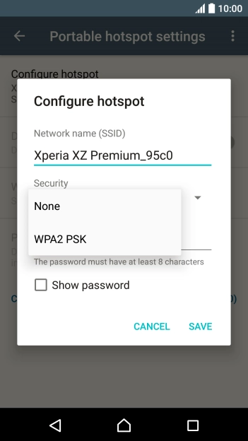 Press WPA2 PSK to password protect your Wi-Fi hotspot.