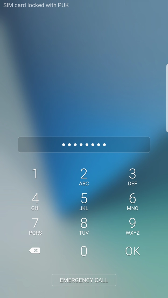 Key in the PUK and press OK.