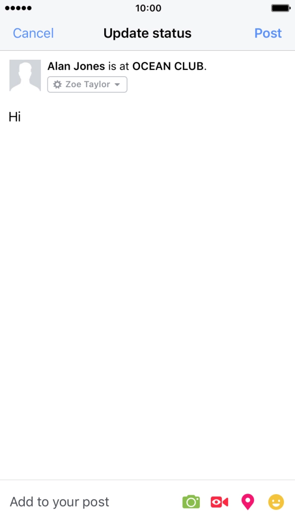 Write the required text and press Post.