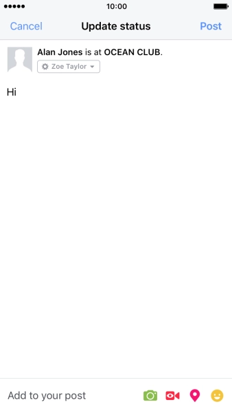 Write the required text and press Post.