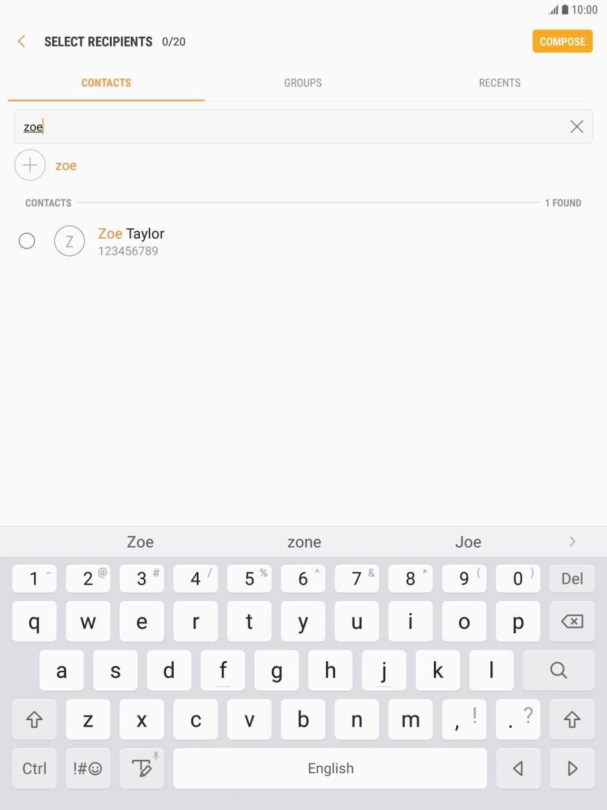 Press the required contact.