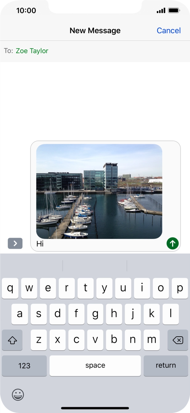 Write the text for your picture message and press the send icon.