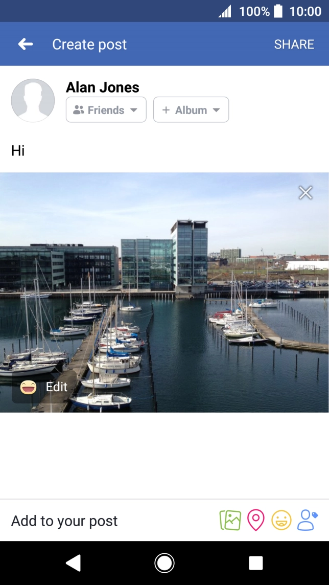 Write the required text and press SHARE.