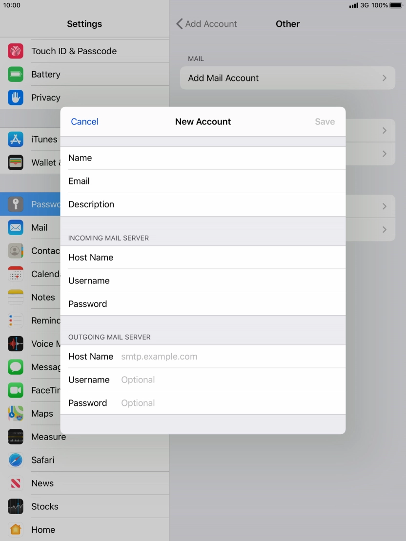 Press Host Name and key in the name of your email provider's outgoing server.