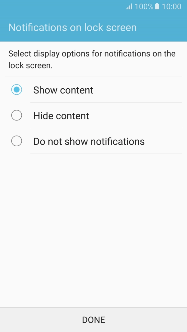 Press the required setting.