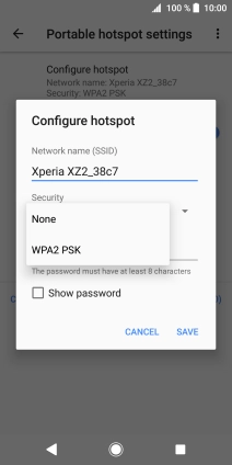 Press WPA2 PSK to password protect your Wi-Fi hotspot. Press WPA2 PSK to password protect your Wi-Fi hotspot.