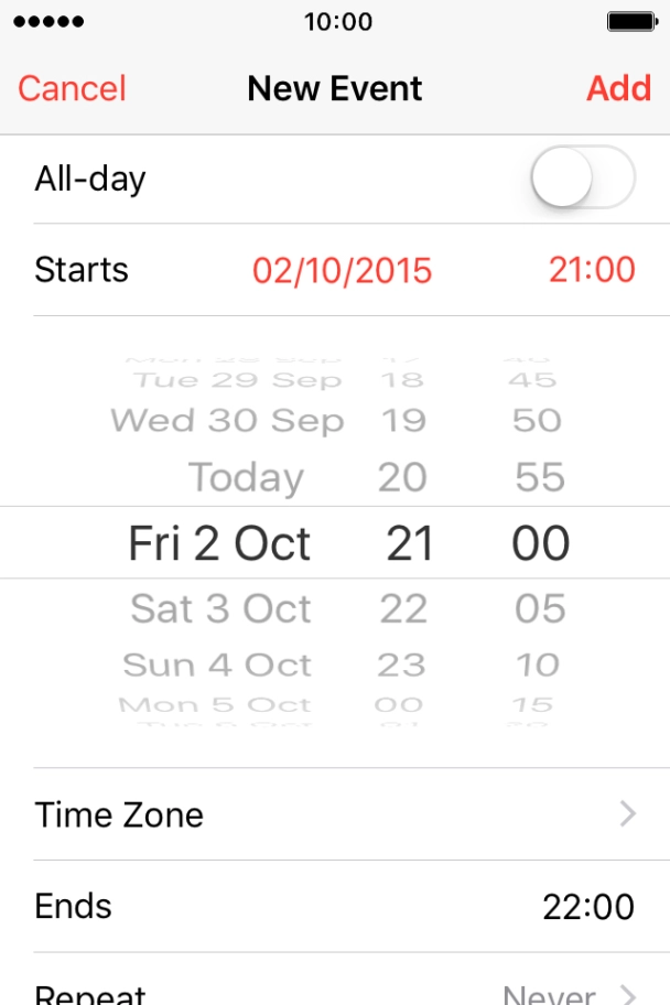 Press Ends and select the required end time.