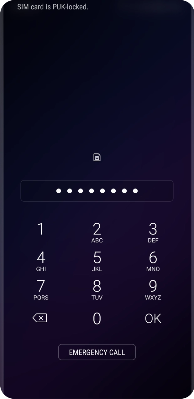 Key in the PUK and press OK.