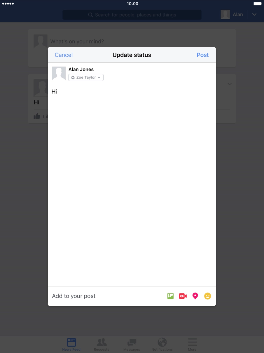 Write the required text and press Post.