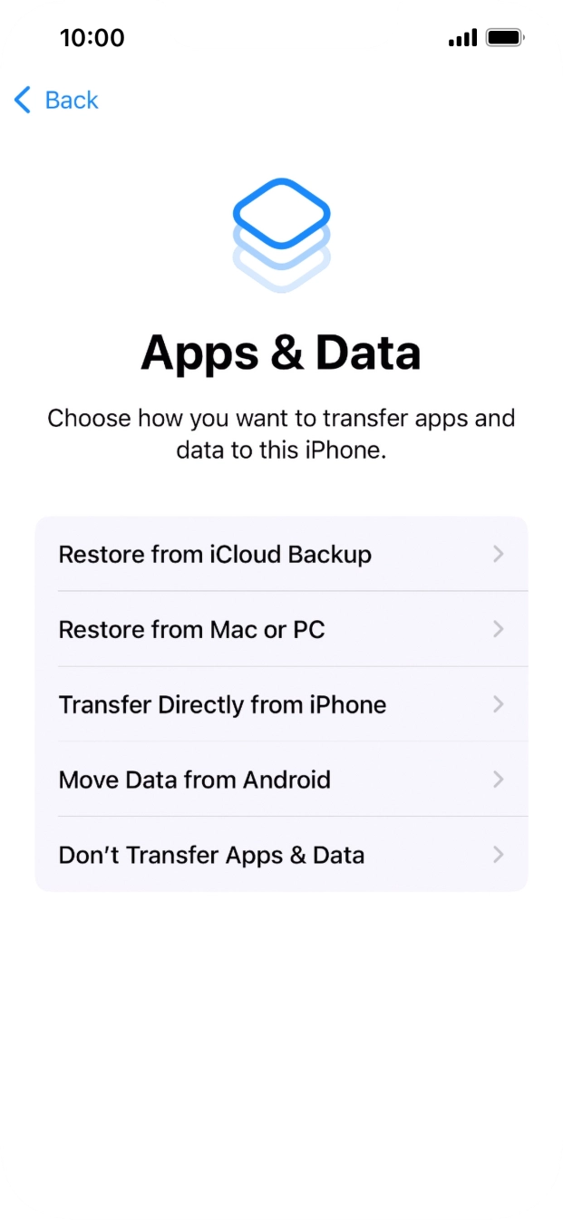 Press Don't Transfer Apps & Data and follow the instructions on the screen to finish the activation.