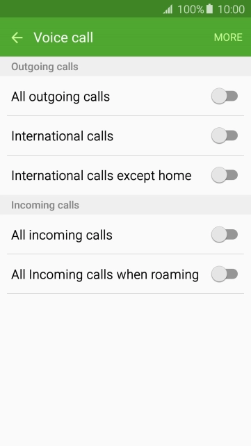 Press the indicator next to the required barring type. Press the indicator next to the required barring type.