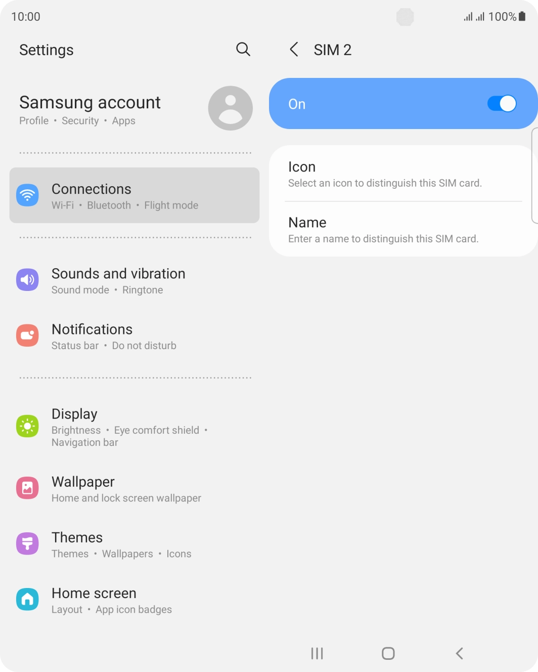 Press the indicator to turn use of the SIM on or off.