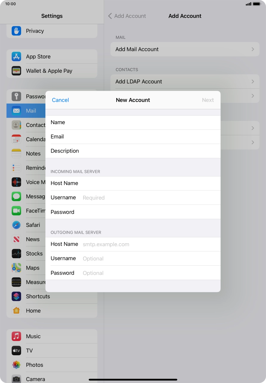 Press Username and key in the username for your Telstra email account.