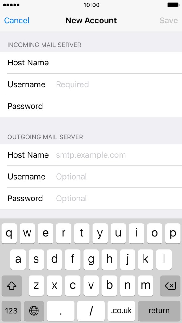 Press Username and key in the username for your email account.