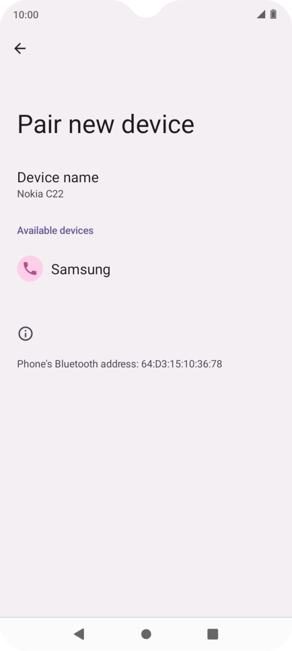 Press the required Bluetooth device and follow the instructions on the screen to pair the device with your phone.