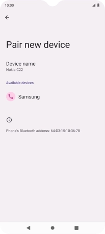 Press the required Bluetooth device and follow the instructions on the screen to pair the device with your phone.