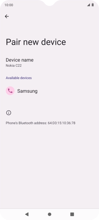 Press the required Bluetooth device and follow the instructions on the screen to pair the device with your phone.