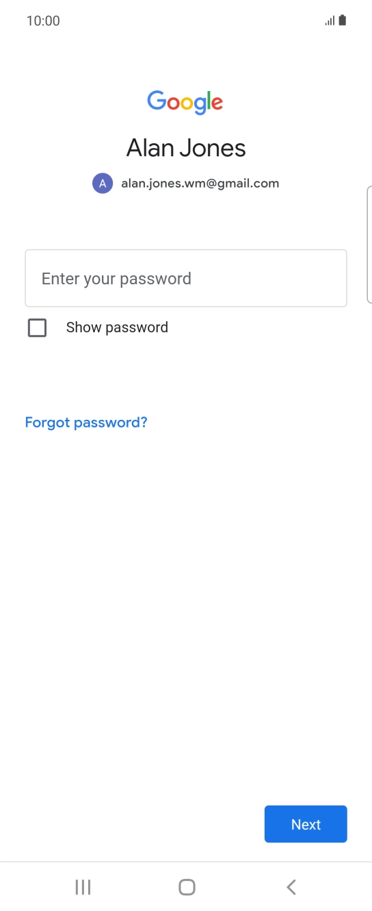 Press Enter your password and key in the password for your Google account.